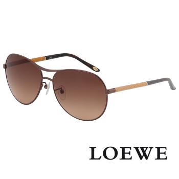 【LOEWE 羅威】精緻皮革鏡腳設計款太陽眼鏡(咖啡/琥珀 SLW380-0K01)