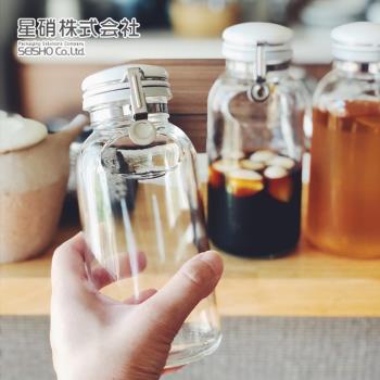 日本星硝 日本製透明玻璃按壓式保存瓶/調味料罐2入組(500ML+300ML)