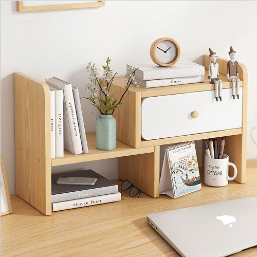 [生活藏室]桌上型帶櫃門可伸縮收納書架