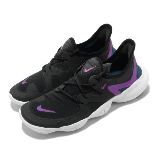 Nike 慢跑鞋 Free Rn 5 襪套式 女鞋 運動休閒 赤足 路跑 跑鞋 黑 紫 AQ1316009 [ACS 跨運動]