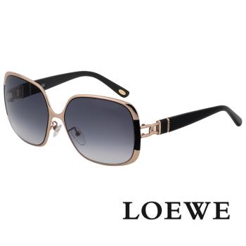 【LOEWE 羅威】西班牙皇室名媛氣質方框太陽眼鏡(黑/金 SLW405-08FE)