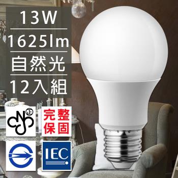 歐洲百年品牌台灣CNS認證LED廣角燈泡E27/13W/1625流明/自然光12入