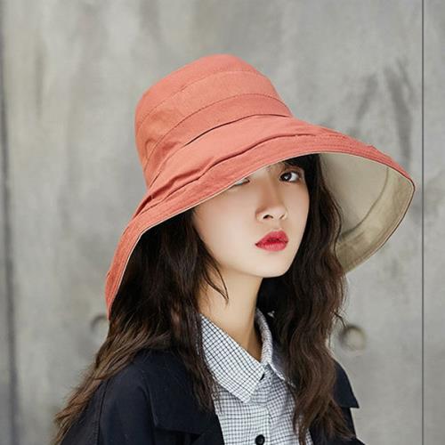 日本 BEAUTYJAPAN 抗UV可塑型雙面可戴棉質大寬檐防曬帽YF0194紅磚/米