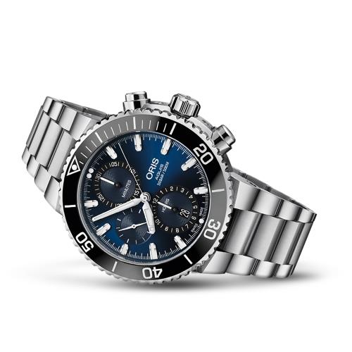 Oris 豪利時 Aquis 500米潛水計時機械錶-藍x銀/45.5mm(0177477434155-0782405PEB)