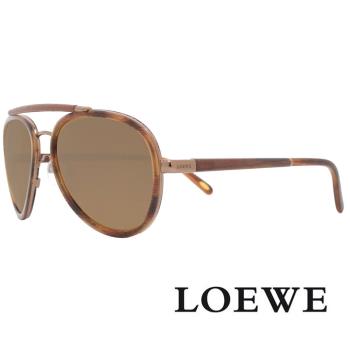 【LOEWE 羅威】西班牙皇室品牌復古琥珀皮革質感太陽眼鏡(琥珀黃 SLW431-R80X)