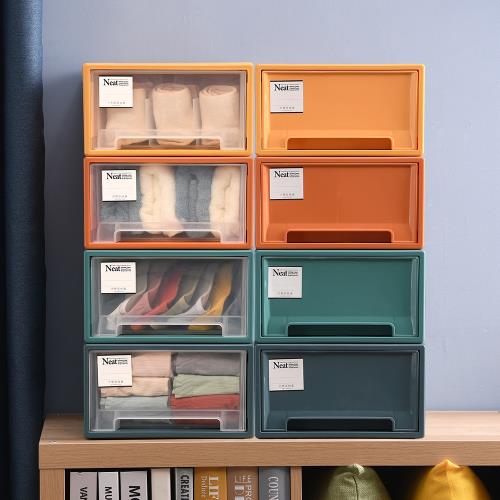 Mr.box  莫蘭迪4色可疊抽屜式內衣小物整理箱收納櫃 (4色1組)-彩色/透明可選
