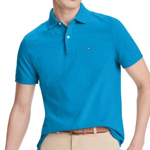 Tommy Hilfiger 2021男時尚經典款翠藍色合身短袖POLO