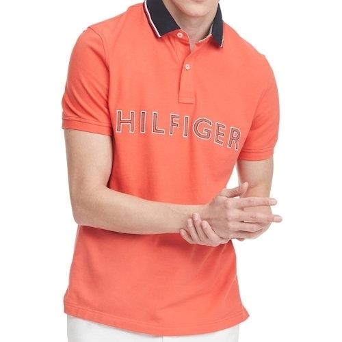 Tommy Hilfiger 2021男時尚對比珊瑚色合身短袖POLO