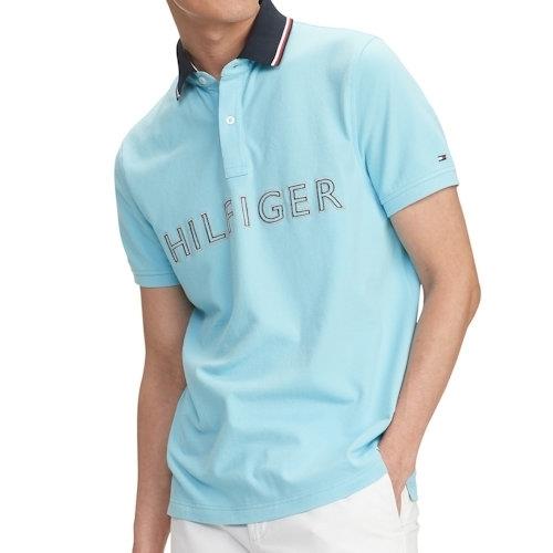 Tommy Hilfiger 2021男時尚對比冷藍色合身短袖POLO