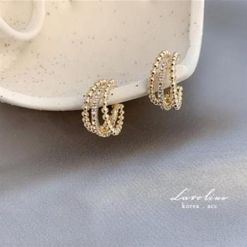 《Caroline》韓國熱賣三層彎月鋯鑽造型時尚 高雅大方設計 耳環72861