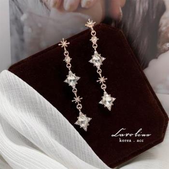 《Caroline》韓國熱賣六芒星純白水晶流蘇造型時尚 高雅大方設計 耳環72886