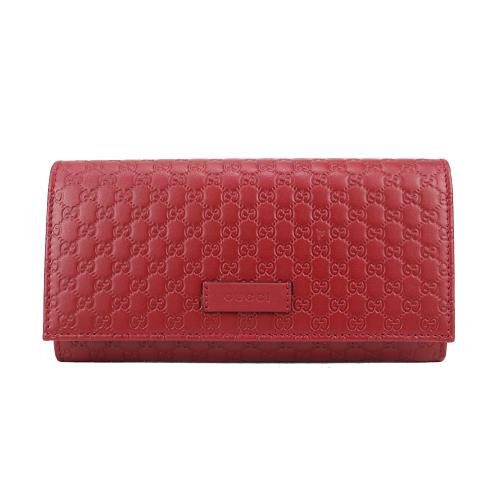GUCCI經典Guccissima GG壓紋牛皮翻蓋長夾(紅)