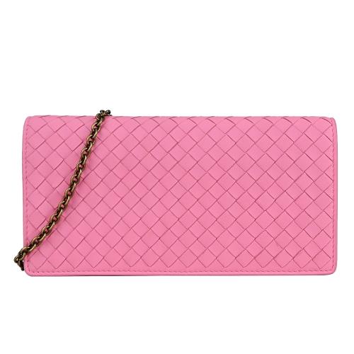 BOTTEGA VENETA 經典編織小羊皮翻蓋鏈帶斜背包(粉510564 VO0AD 5614)