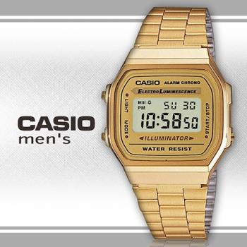 【CASIO 卡西歐】日系-時尚復古風金色 不銹鋼電子錶(A168WG-9WDF)