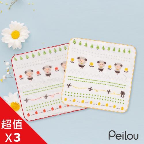 PEIBOU 貝寶童話抗菌紗布小方巾-新七小羊(3入組)