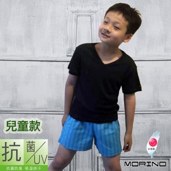 MORINO摩力諾-兒童抗菌防臭短袖V領衫 短袖T恤 機能衣(黑)