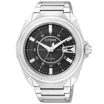 【CITIZEN 星辰】指針光動能男錶 不鏽鋼錶帶 黑色錶面 防水50米(AW1020-53E)