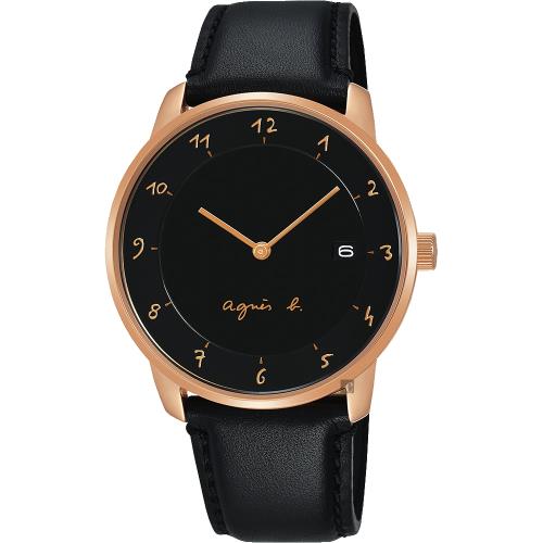 agnesb.法國時尚簡約手錶-白x金框x黑/38mmVJ42-KZ30C(BS9006J1)
