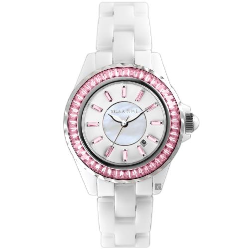 RELAX TIME 經典陶瓷系列水晶手錶-粉色(RT-93-2)