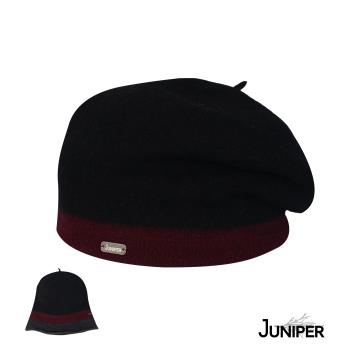 【MIT臺灣製造】JUNIPER 秋冬保暖純澳洲羊毛拚色多變畫家貝蕾帽 TJW1005
