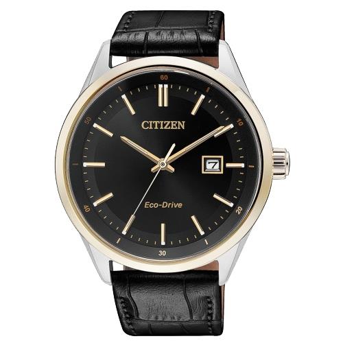 【CITIZEN 星辰】送禮首選 指針男錶 小牛皮錶帶 黑 藍寶石玻璃鏡面 光動能 防水100米(BM7254-12E)