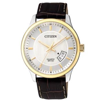 【CITIZEN 星辰】石英指針男錶 皮革錶帶 白色錶面 防水50米 礦物玻璃(BI1054-12A)