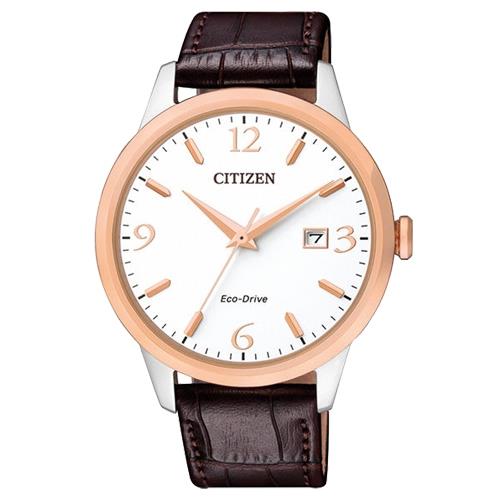 【CITIZEN 星辰】光動能指針男錶 皮革錶帶 藍寶石玻璃鏡面 防水100米 日期顯示(BM7304-16A)