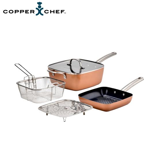 【Copper Chef】黑鑽方型雙鍋5件組(24cm方炒鍋+20cm 方煎鍋)