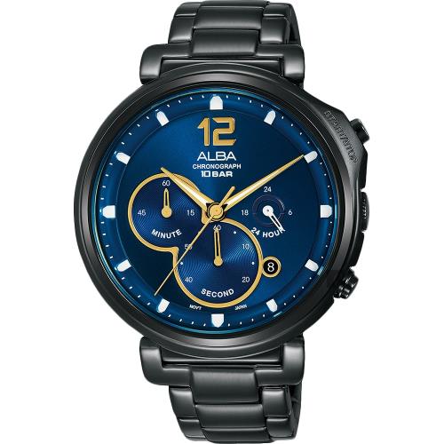 ALBA 雅柏 Tokyo Design 計時手錶-藍x鍍黑(VD53-X321SD/AT3E21X1)