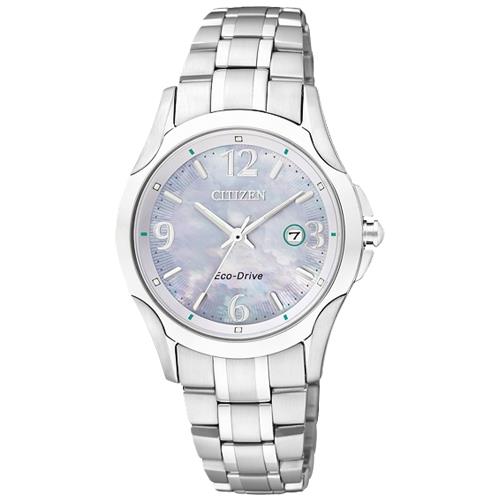 【CITIZEN 星辰】光動能指針女錶 不鏽鋼錶帶 白碟貝錶面 生活日常防水(EW1780-51A)