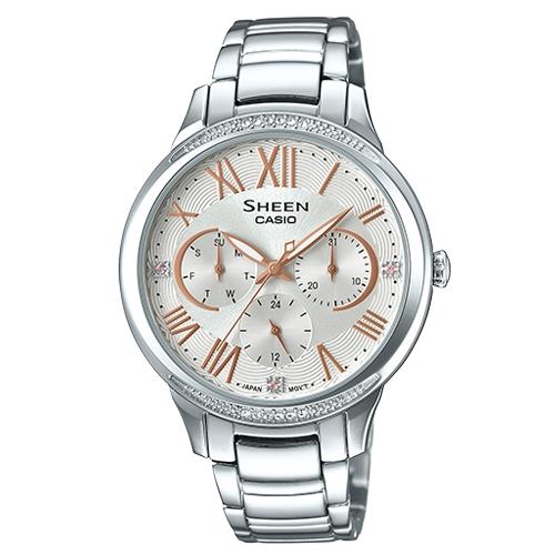 【CASIO 卡西歐 】SHEEN 女錶 不鏽鋼錶帶 白面 施華洛世奇 防水(SHE-3058D-7A)