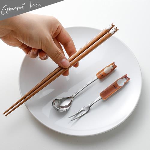 GRAPPORT 日本製Fluffy系列天然木筷子/湯匙/叉子3件組-柴犬款