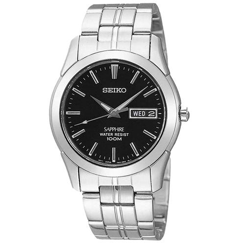【SEIKO 精工】簡約時尚石英男錶 不鏽鋼錶帶 藍寶石水晶 黑色錶盤(SGG715P1)