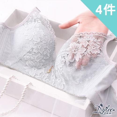 【Dylce 黛歐絲】夏花蕾絲聚攏蜂巢薄透大碼無鋼圈內衣(超值4件組-隨機)