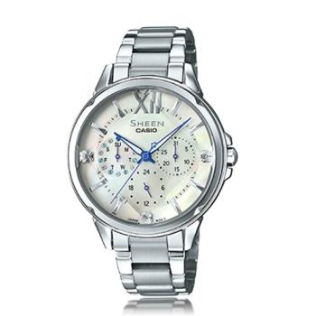 【CASIO 卡西歐 】SHEEN 女錶 不鏽鋼錶帶 施華洛世奇 防水 珍珠母貝錶盤(SHE-3056D-7A)