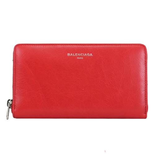 BALENCIAGA 巴黎世家 519641 燙銀LOGOㄇ字拉鍊長夾.紅