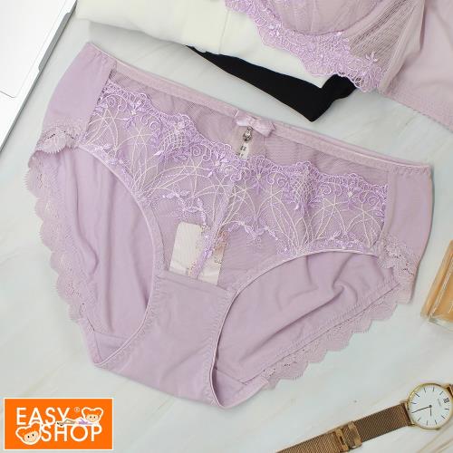 【EASY SHOP】花都璀璨-奢華刺繡蕾絲中腰三角內褲-薰衣草紫