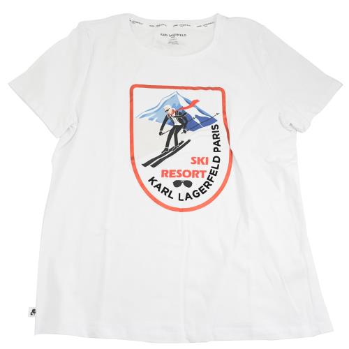KARL LAGERFELD 卡爾 老佛爺滑雪印花造型棉質短T恤.白