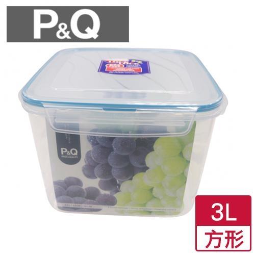LocknLock樂扣樂扣 P&amp;Q方型保鮮盒-藍蓋(3L)【愛買】