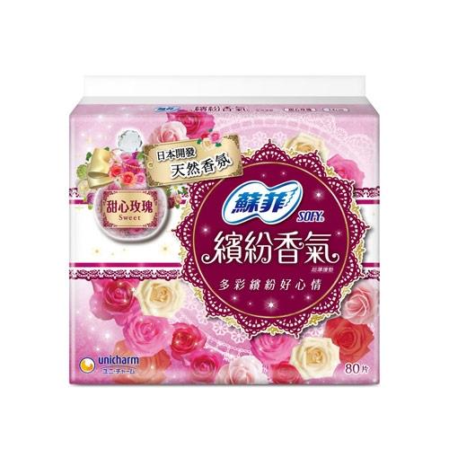 蘇菲繽紛香氣護墊-甜心玫瑰14cm X80片【愛買】