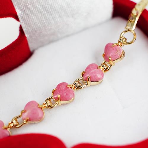 丹莉珠寶天然玫瑰石愛心造型金手鍊