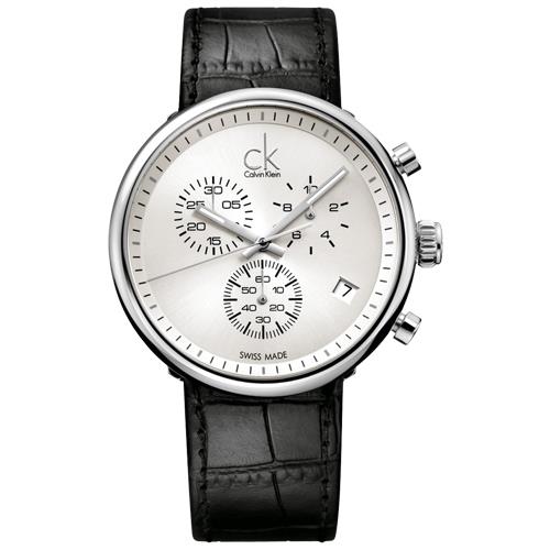 【瑞士 CK手錶 Calvin Klein】三眼腕錶 中性錶 皮革錶帶 礦物抗磨玻璃 日常生活防水(K2N281C6)