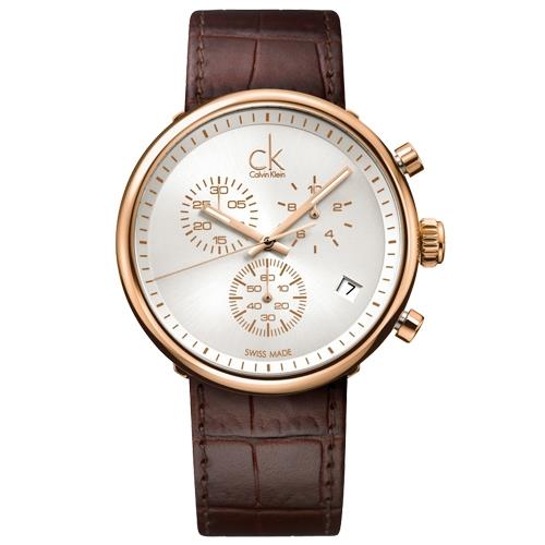 【瑞士 CK手錶 Calvin Klein】三眼計時紳士錶 皮革錶帶 礦物抗磨玻璃 日常生活防水(K2N286G6)