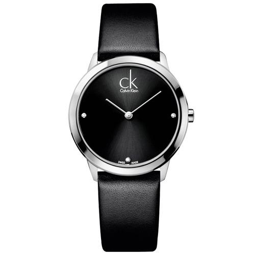 【瑞士 CK手錶 Calvin Klein】晶鑽女錶 中 皮革錶帶 礦物抗磨玻璃 防水30米(K3M221CS)