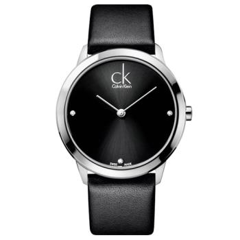 【瑞士 CK手錶 Calvin Klein】晶鑽女錶 大 皮革錶帶 礦物抗磨玻璃 防水30米(K3M211CS)