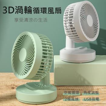 3D渦輪循環桌面風扇(插電款) USB電風扇 大風力 超靜音 兩檔風速