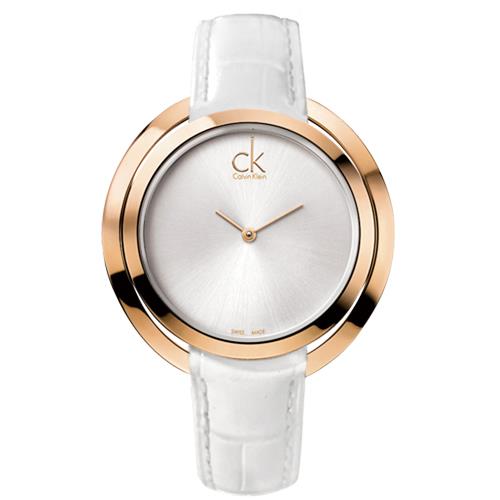【瑞士 CK手錶 Calvin Klein】甜蜜玫瑰金 造型皮革女錶 礦物抗磨玻璃 日常生活防水(K3U236L6)