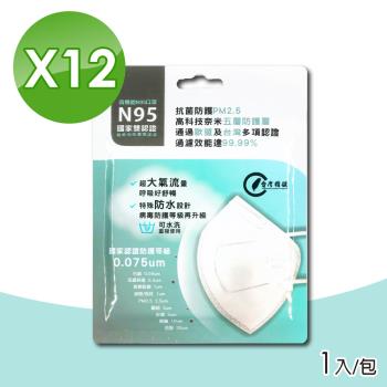 臺灣精碳 N95醫用口罩 1入x12包 (國家認證 可水洗重複使用 臺灣製)