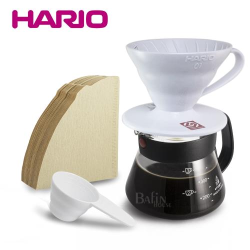 【HARIO】2人份 V60濾杯濾紙+台玻 玻璃咖啡壺