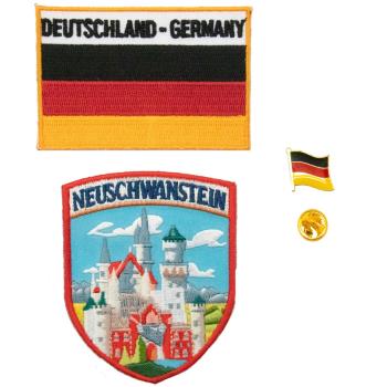 帽子衣服修補貼 三件組天鵝堡地標+德國國旗刺繡+別針 熨燙貼章 熨燙貼 自黏膠補丁貼
